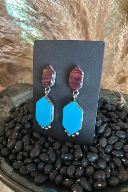 Purple Spiny and Bright Blue Turquoise Earrings by Selena Warner