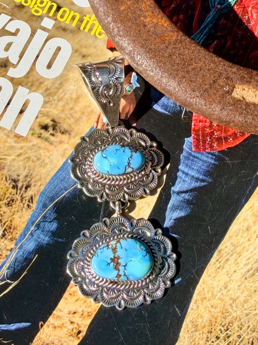 Native Made 2 Stone Golden Hills Turquoise Pendant  by Eula Wylie
