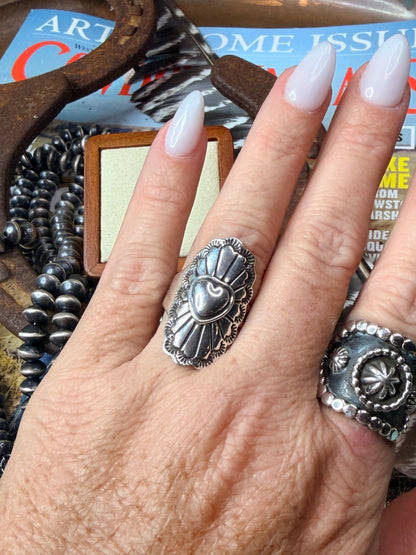 Navajo Hand Stamped Repoussé Adjustable Heart Ring by Kevin Ramone