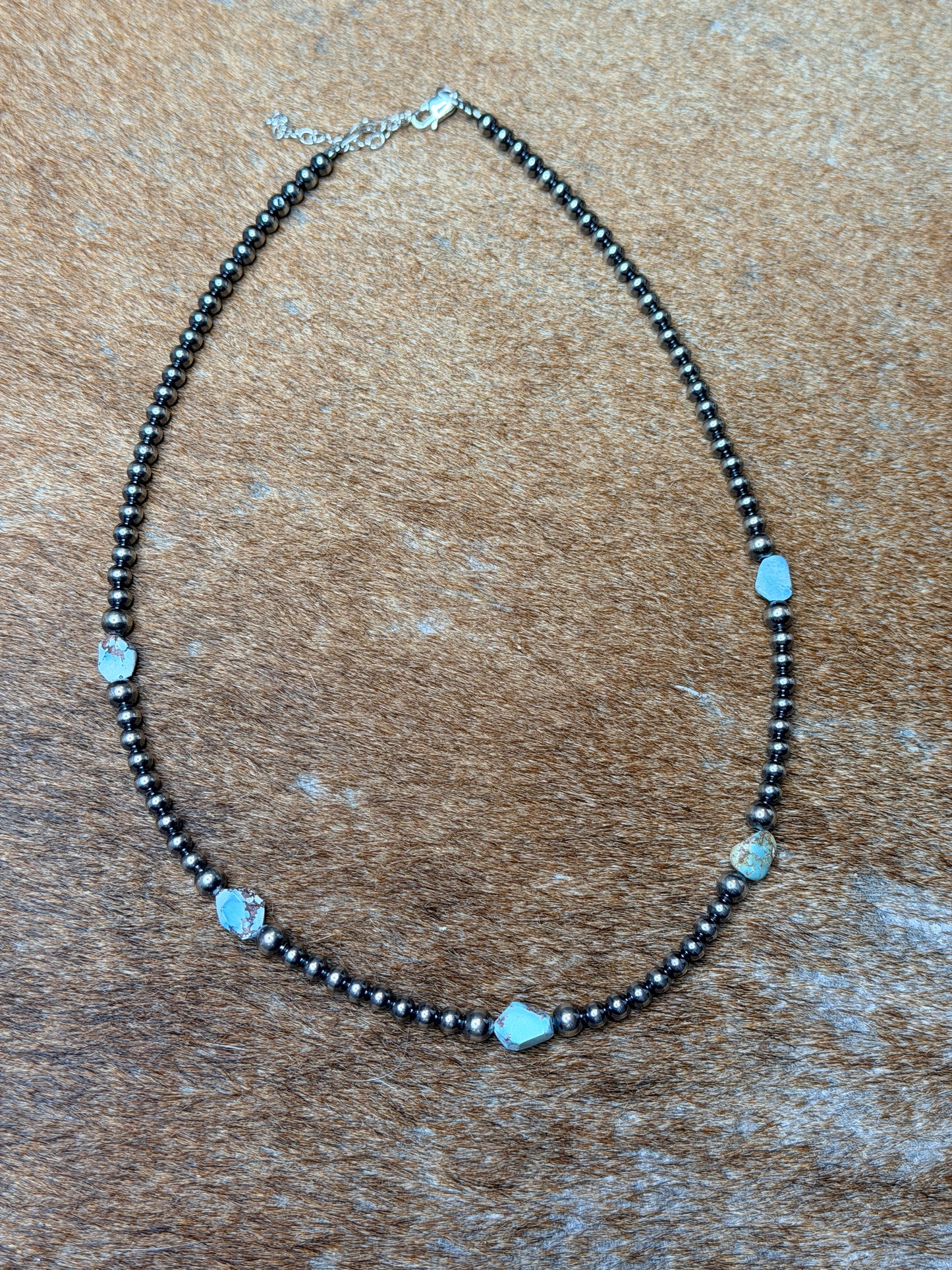 Golden Hill Turquoise & Sterling Silver Pearl Necklace – 16" + Extender