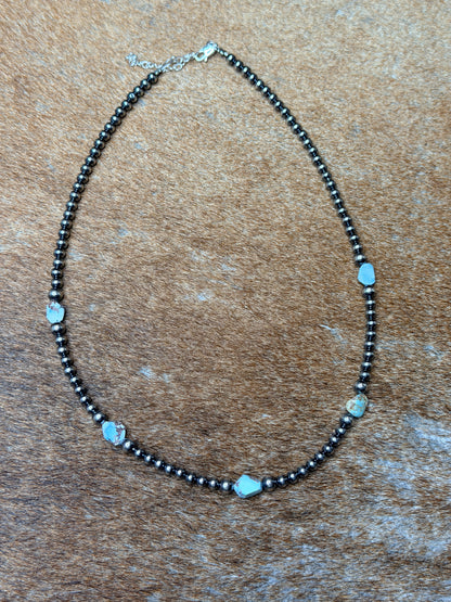 Golden Hill Turquoise & Sterling Silver Pearl Necklace – 16" + Extender