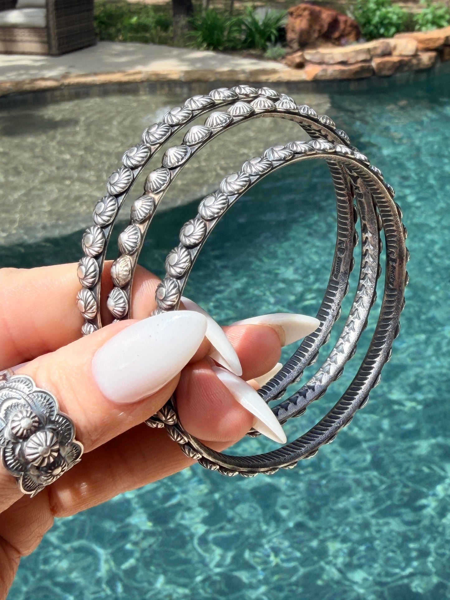 NAVAJO STERLING SILVER STUDDED BANGLE BRACELET BY KEVIN BILLAH