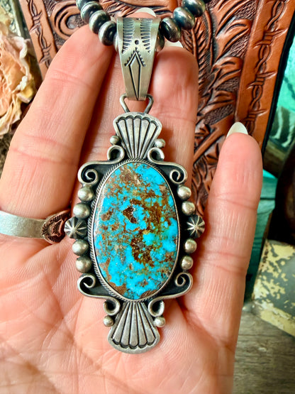 David Benally Kingman Turquoise & Sterling Silver Pendant