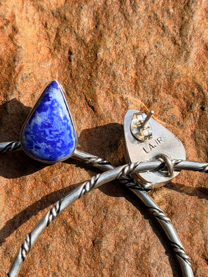 Authentic Navajo Lapis and Sterling Silver Hoops