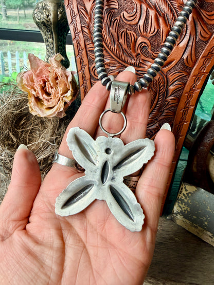 Native Made Large Sterling Silver Butterfly Pendant by Roland Dixson