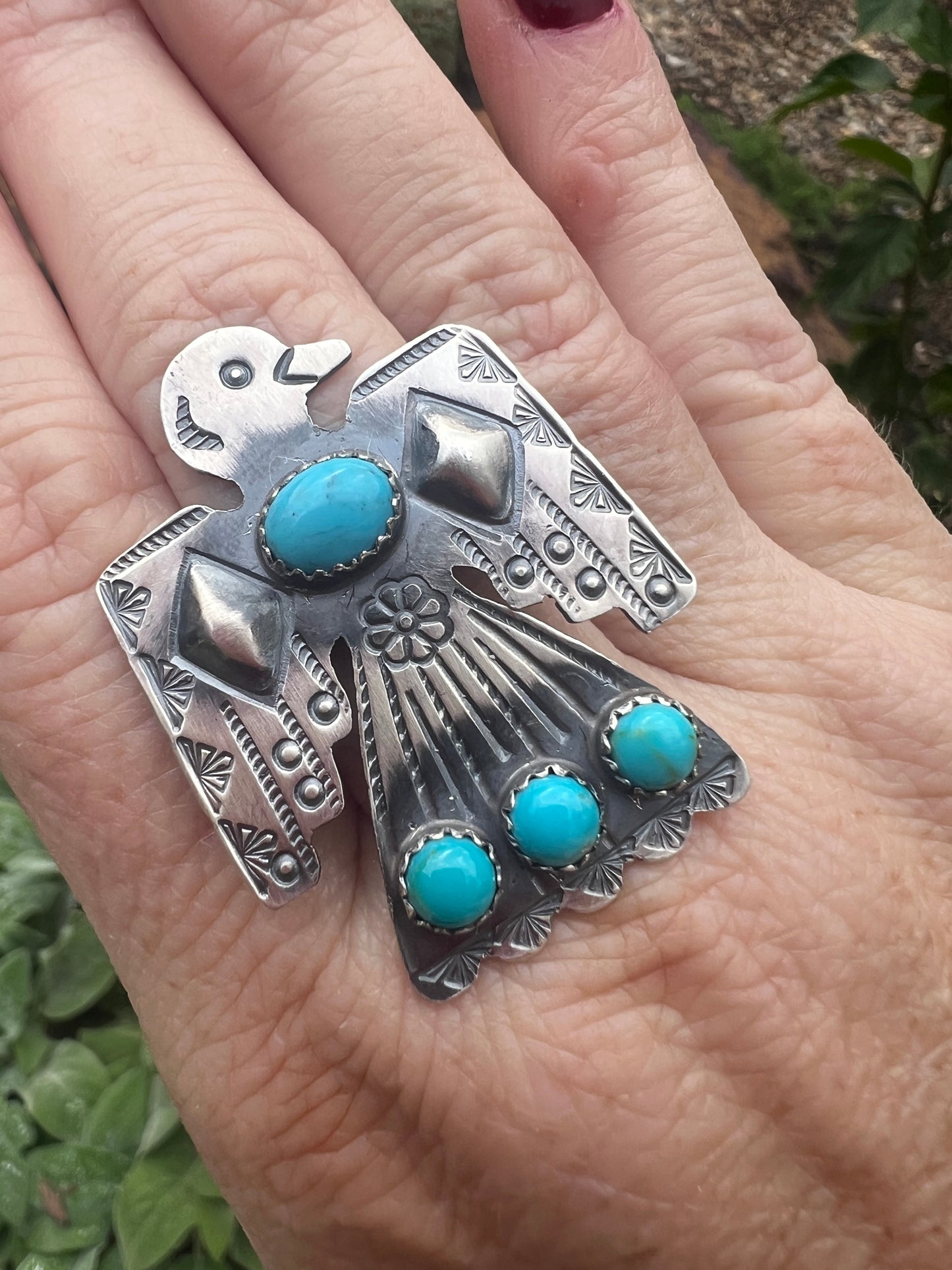 Turquoise Thunderbird Adjustable Ring by Gabriella Yazzie