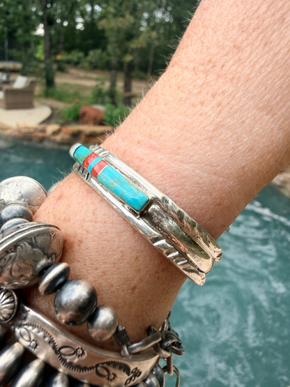 Native Made Multi-Color Stone Inlay Cuff By Mary Lincoln