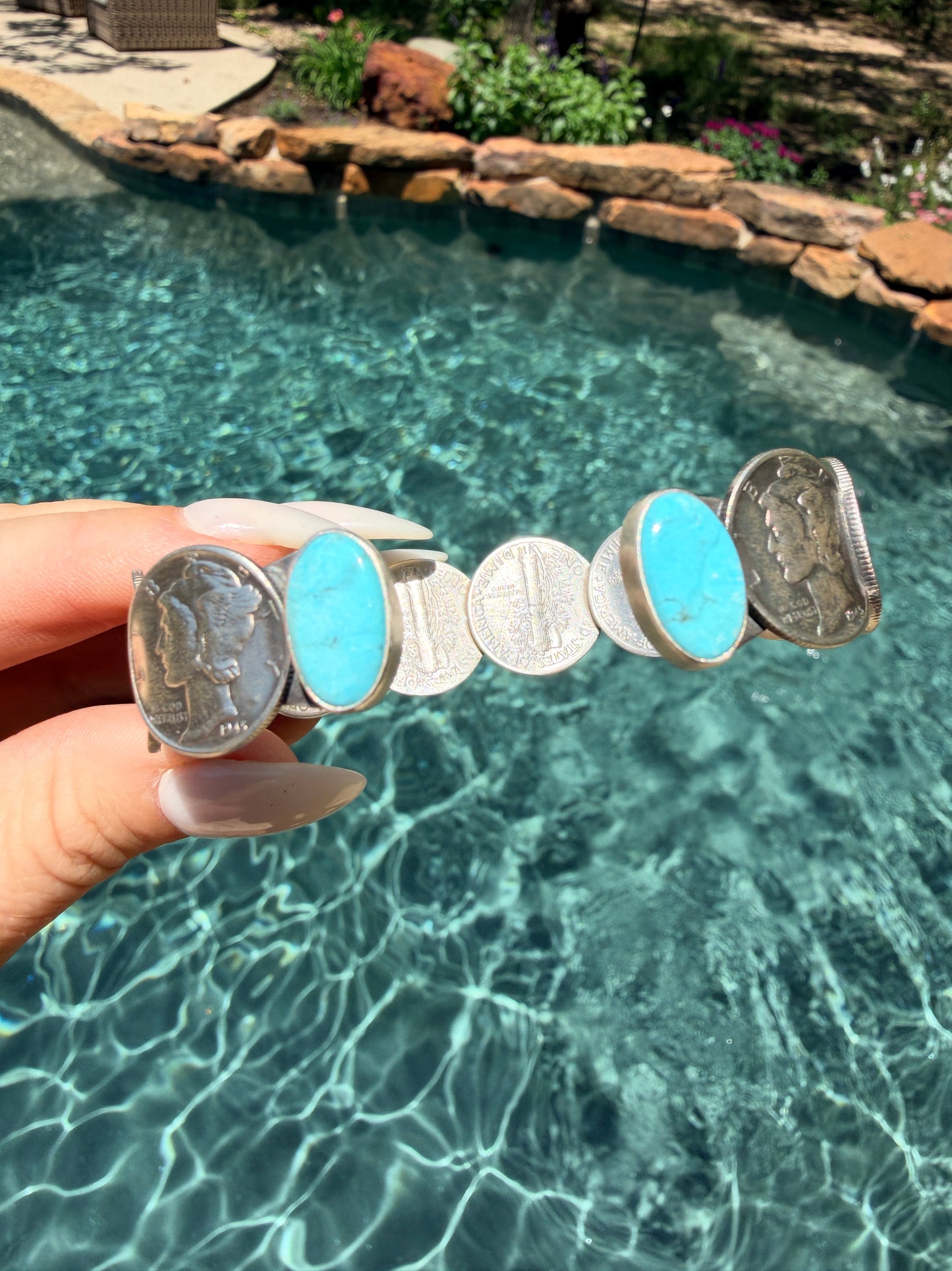 James McCabe Turquoise and Mercury Dime Coin Cuff