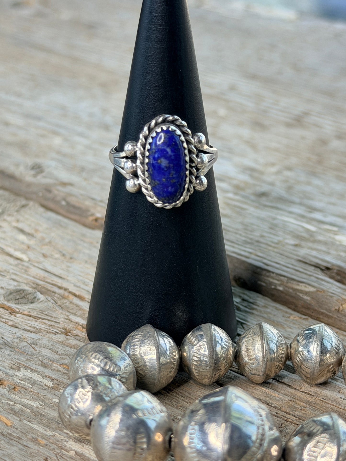 Authentic Native American Navajo Sterling Silver Lapis Ring By Marita Martinez size 8
