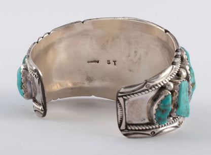Native American Sterling Silver and Rough Turquoise Nugget Cuff Bracelet
