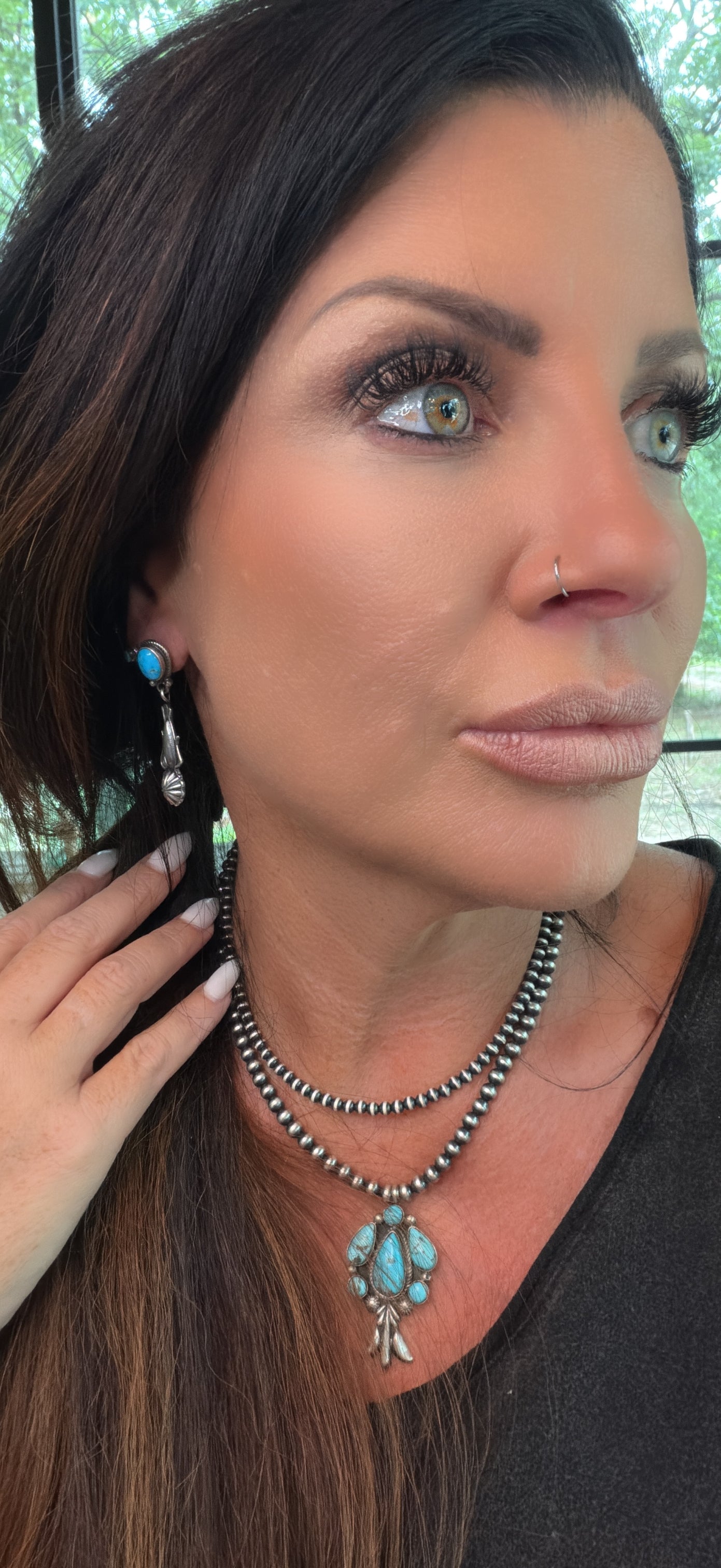 Authentic Native American Navajo Sterling Silver Turquoise Post / Dangling Earring's By Verley Betone