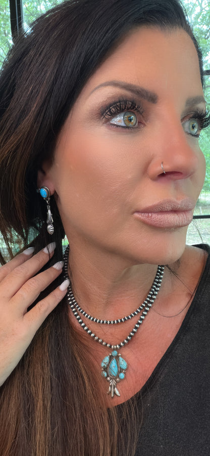 Authentic Native American Navajo Sterling Silver Turquoise Post / Dangling Earring's By Verley Betone