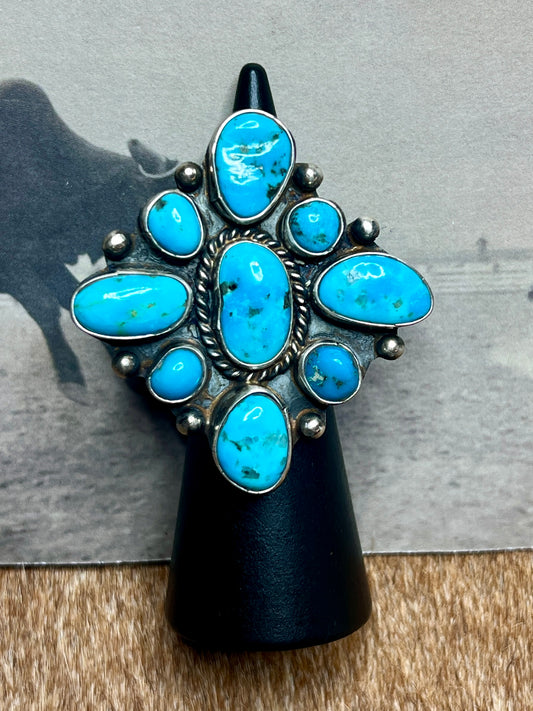 Bright Blue Turquoise Adjustable Ring by Wilson Dawes