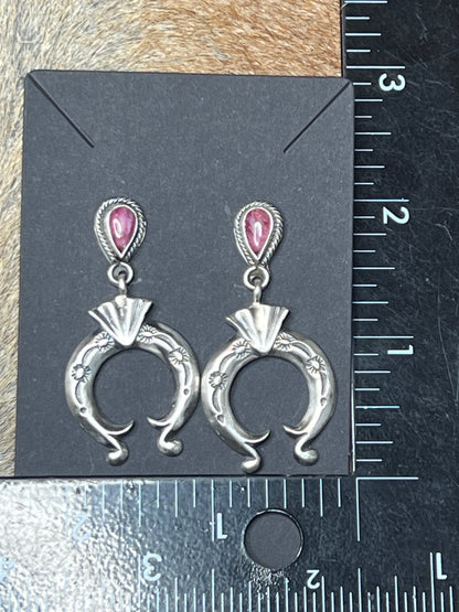 Handmade by Adrienne Gordon Sterling Silver Stamped Naja & Purple Spiny Post Dangle Earrings