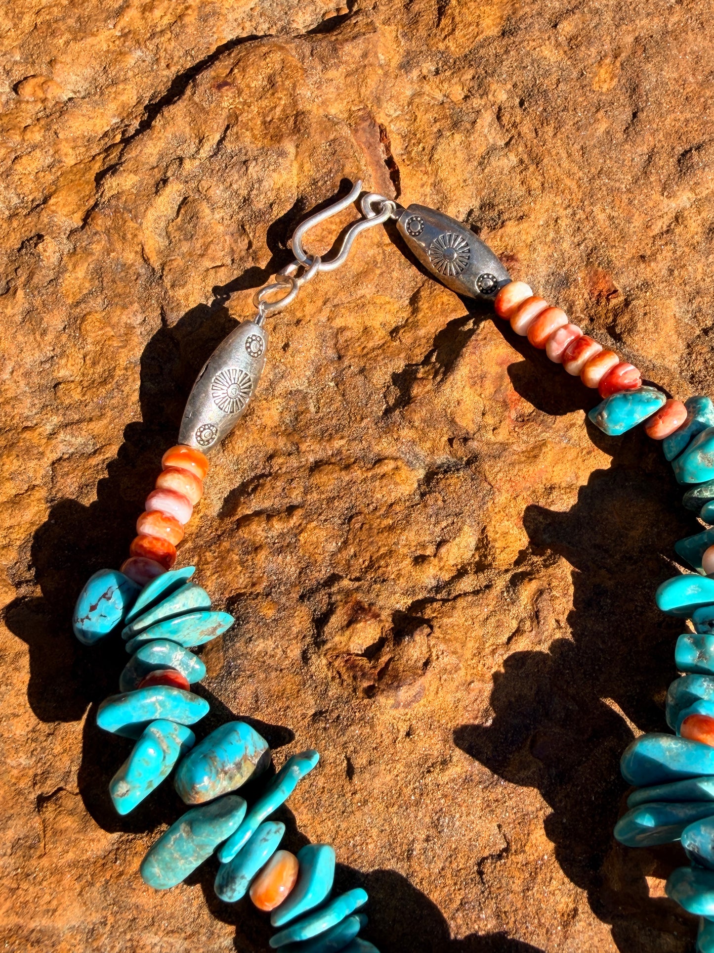 Authentic Native American Chip Turquoise & Spiny Lobster Necklace 20”