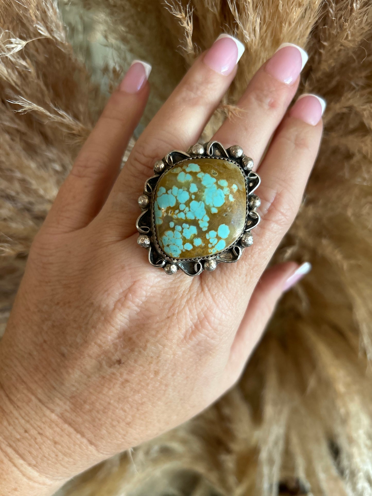 Huge Mine Number 8 Turquoise Adjustable Ring