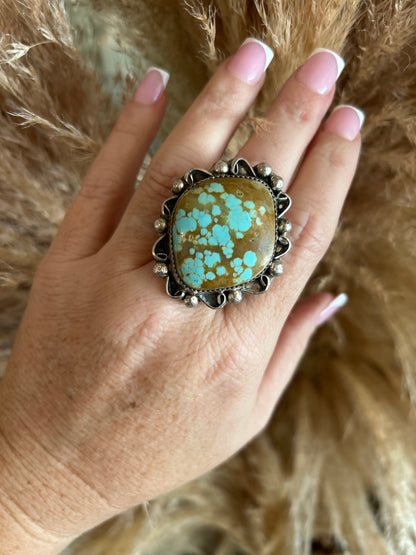 Huge Mine Number 8 Turquoise Adjustable Ring