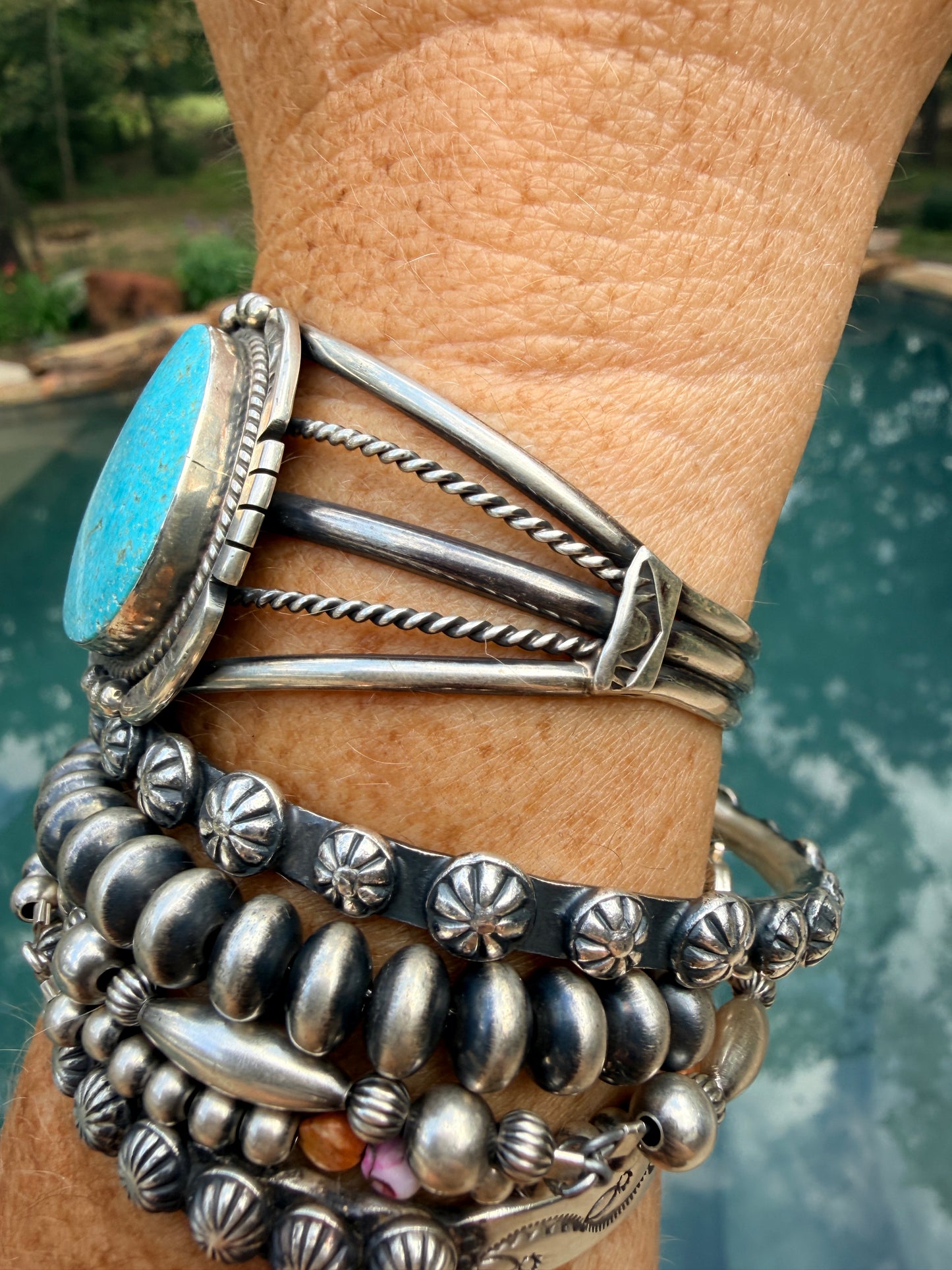 Big beautiful Kingman Slab Turquoise Cuff by Samuel Yellowhair