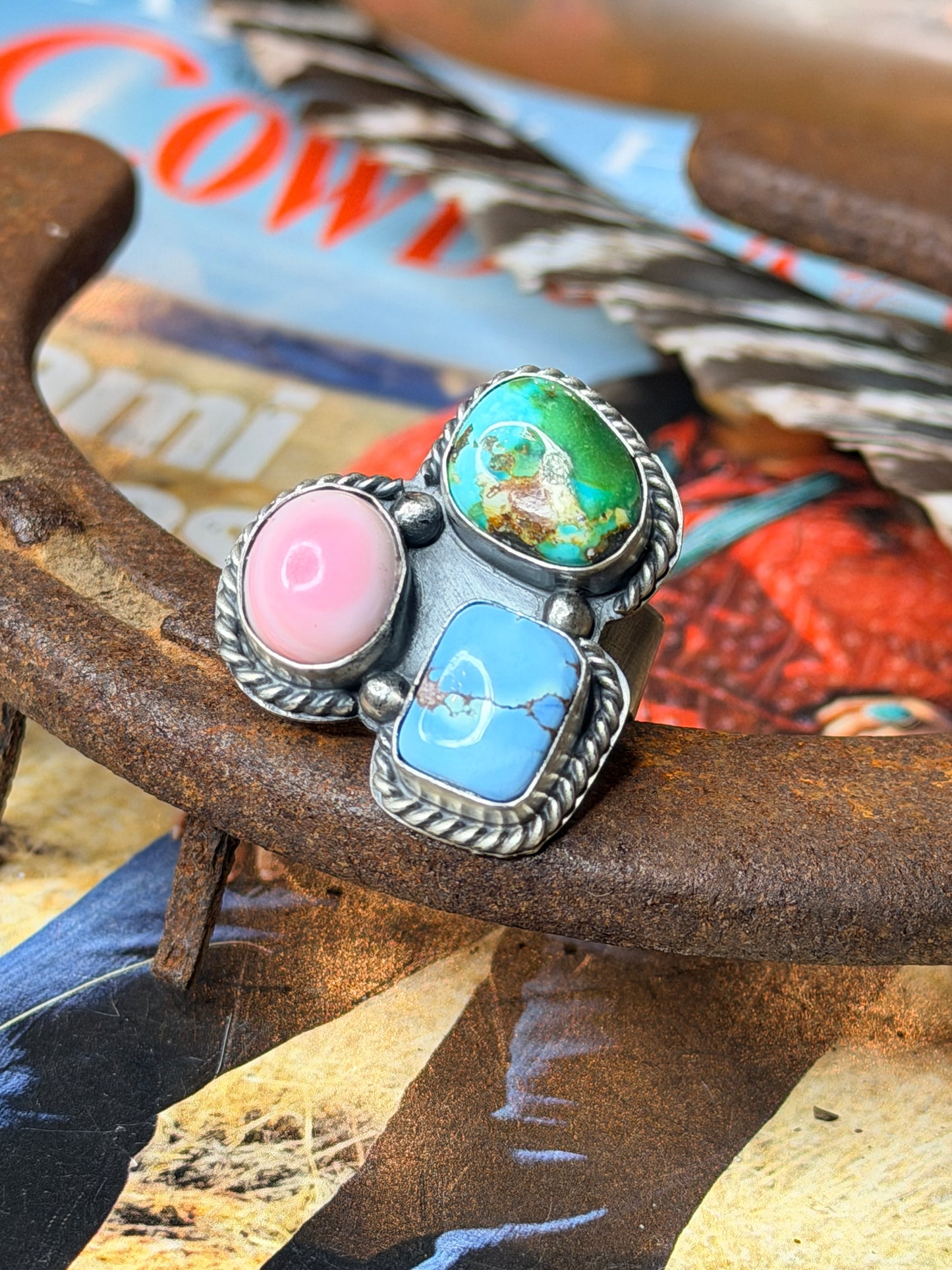 Navajo Handmade Multi Cluster Adjustable Ring