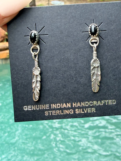 Sterling Silver and Onyx Feather Earring by Navajo Artist Largo