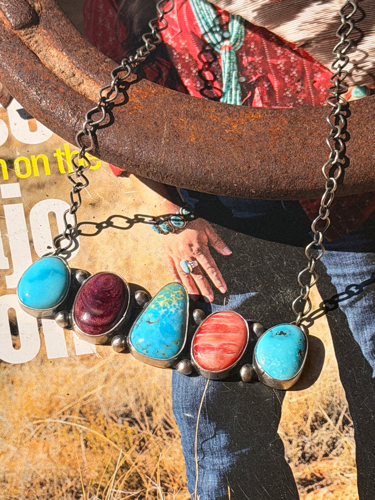 Navajo Handmade Mixed Stone Necklace 18”