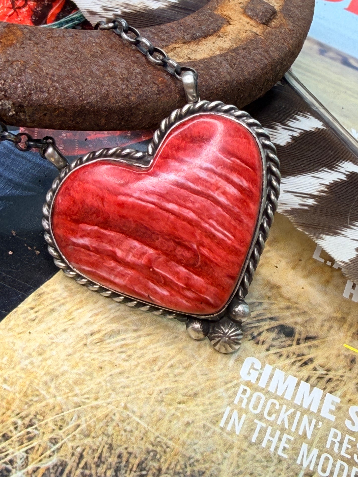 Native Made Large Heart Spiny Oyster Necklace by Chassity Belone