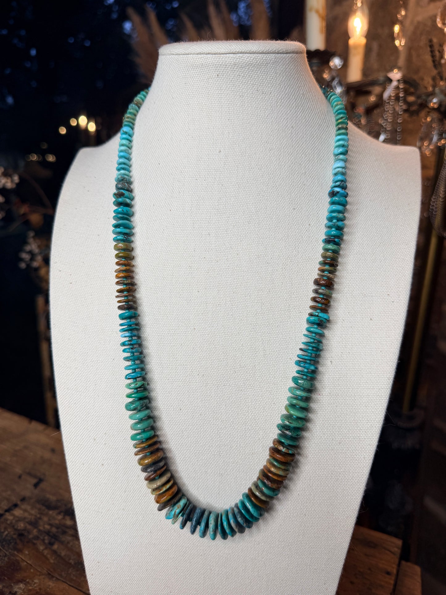 Navajo Handmade Turquoise Beaded Necklace by Kimberly Tom 26”
