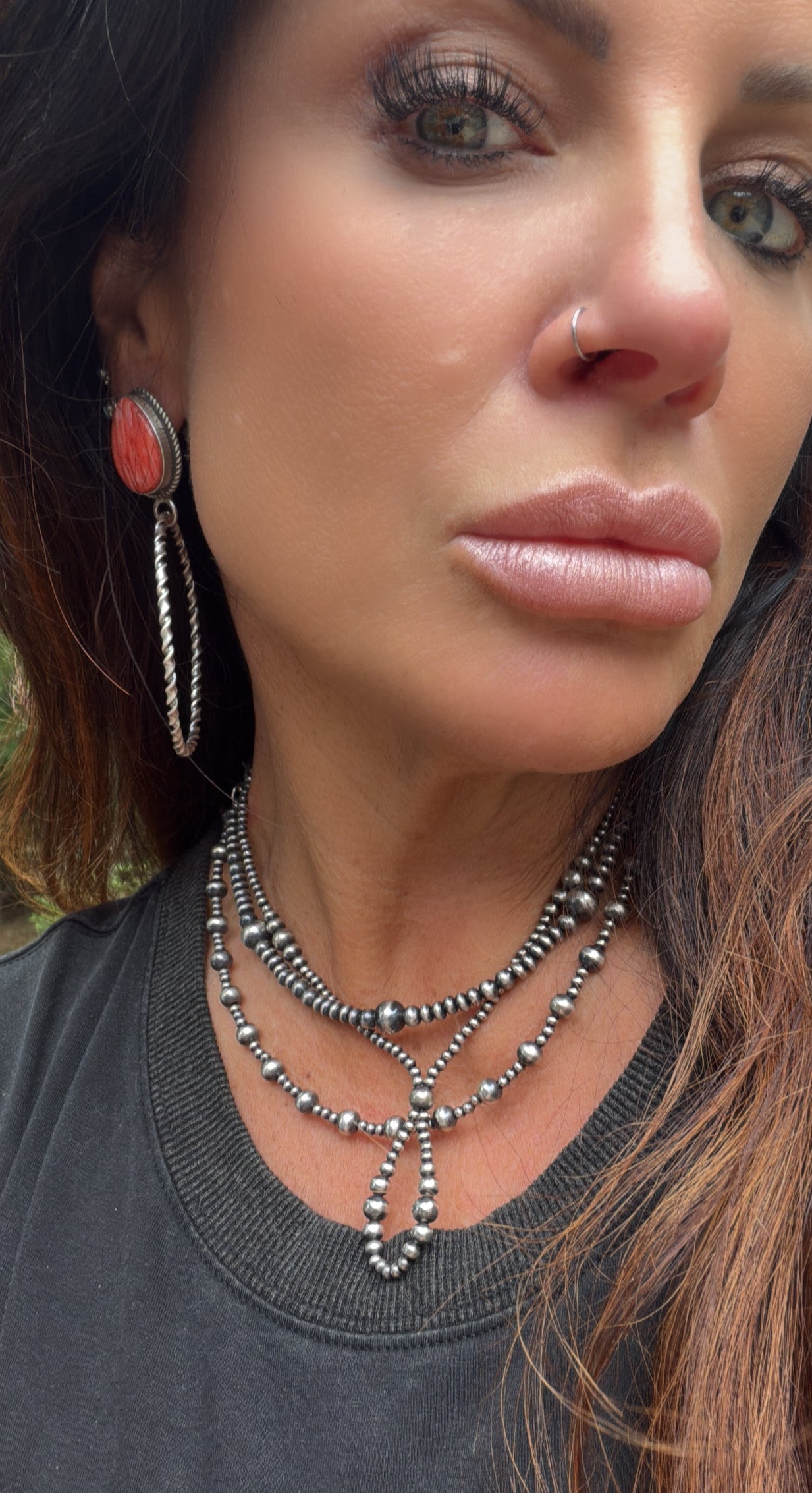 Native Made by Elouise Kee Red Spiny Oyster & Sterling Silver Post Dangle Earrings