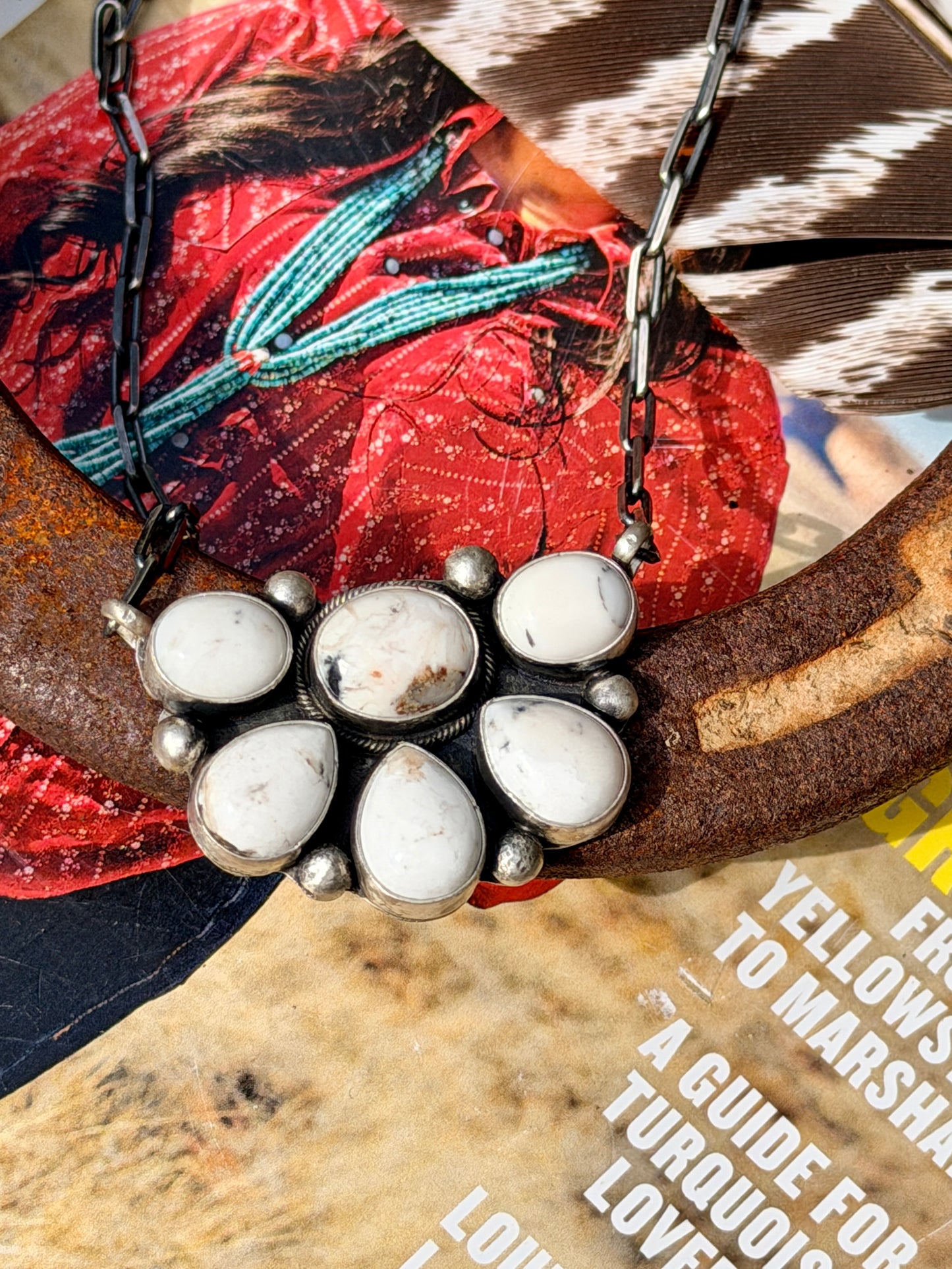 Native Made White Buffalo Cluster Necklace by Benally