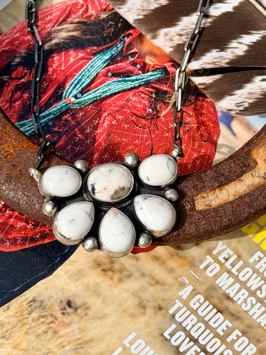 Native Made White Buffalo Cluster Necklace by Benally