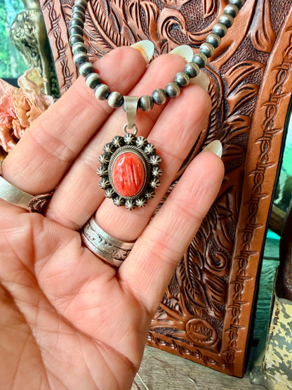 Native Made Scott Skeet Spiny Oyster & Sterling Silver Pendant