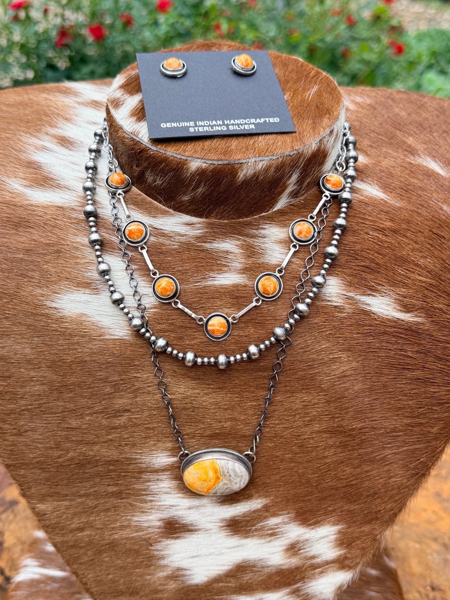 Authentic Sterling Silver Navajo Oval Bumblebee Jasper Necklace by Sheryl Martinez