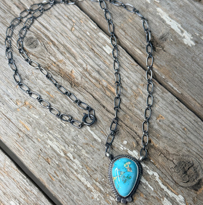 Turquoise and Sterling Silver Necklace 20”