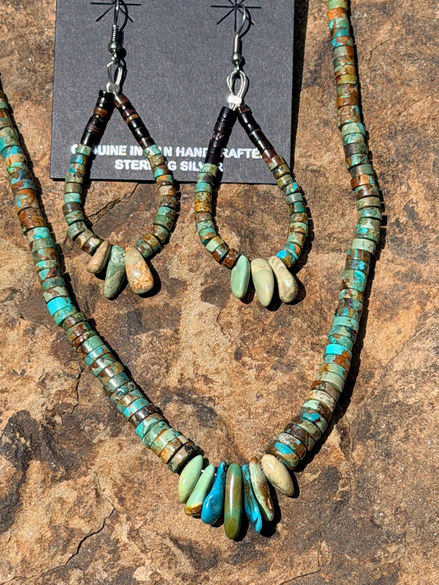 Authentic Native Made Turquoise Heishi Necklace and Earring Set