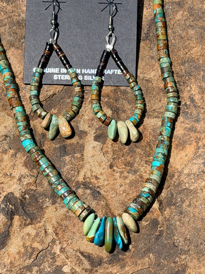 Authentic Native Made Turquoise Heishi Necklace and Earring Set