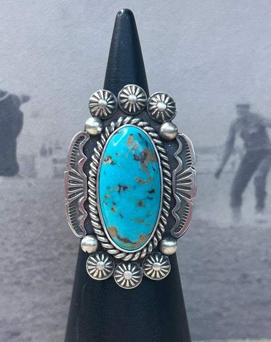 Navajo Turquoise and Silver Ring by Michael Calladitto size 8