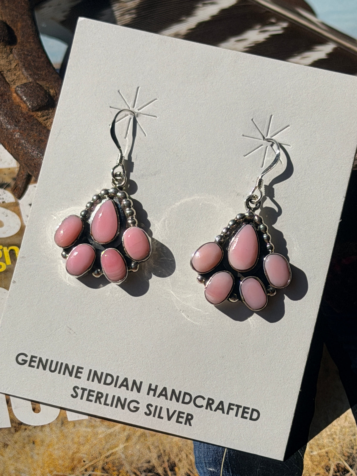 Gary Shorty Navajo Handmade Pink Cinch Cluster Dangle Earrings