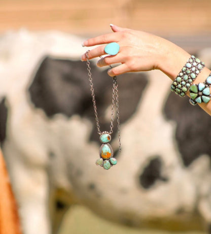 Native Made by Timothy Yazzie Evans, Turquoise & Sterling Silver Cluster Necklace