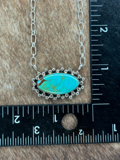 Kingman turquoise oval bar station necklace sterling silver Gregg Yazzie