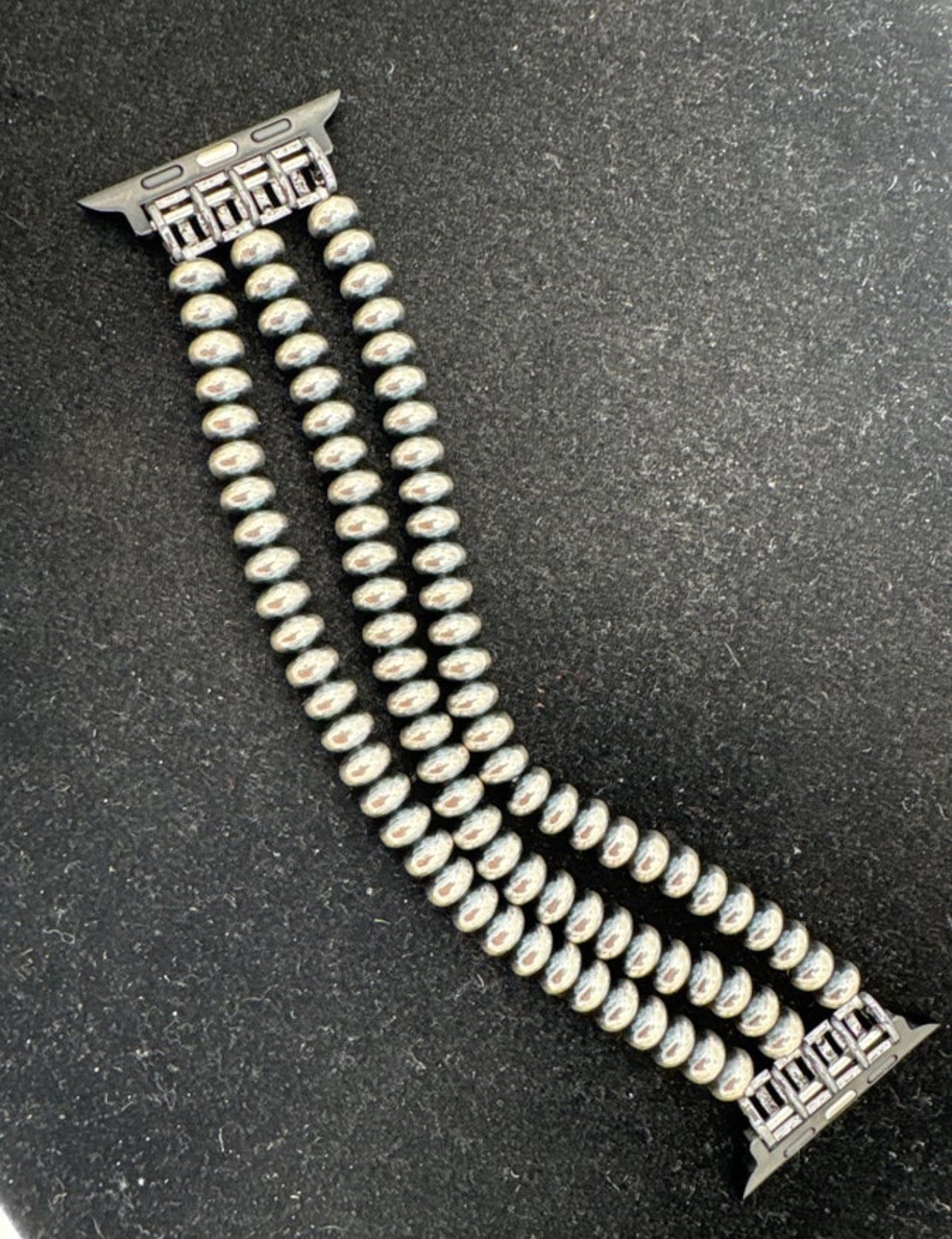 7mm 3 Strand Rondelle Sterling Silver Stretch Apple Watch Band