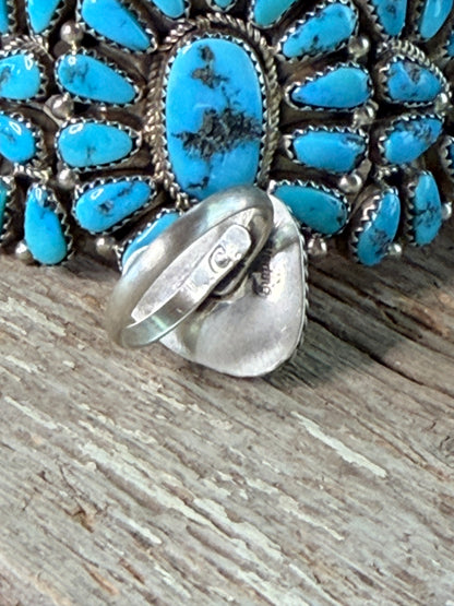 Authentic Adjustable Native America Navajo Sterling Silver Orange Spiny Oyster Heart Ring By C. Belone