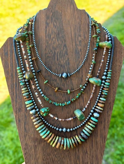 Turquoise Stone Chip Necklace with Sterling Silver Pearls