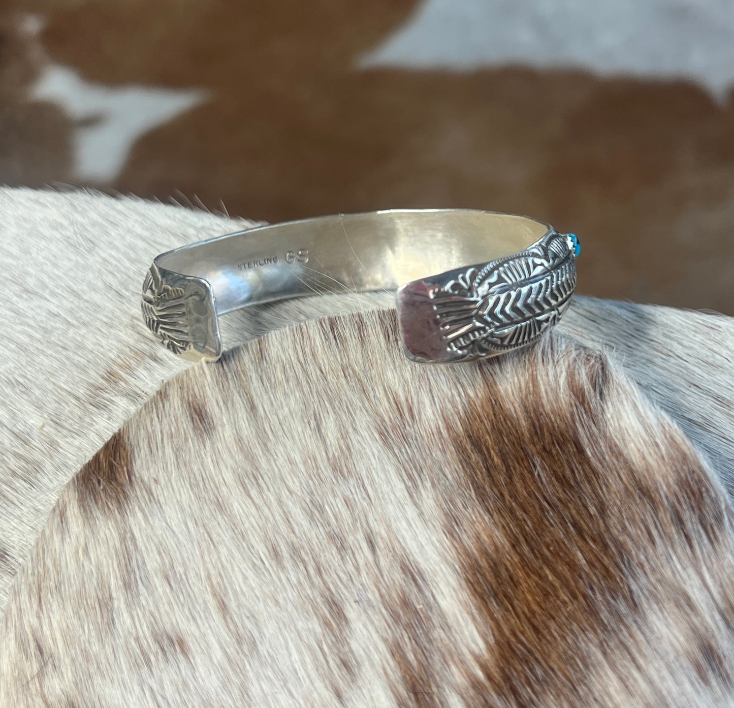 9 Stone Turquoise Hand Stamped Cuff