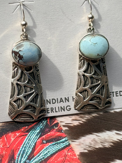 Golden Hills Turquoise Spiderweb Earrings by Joe Paul