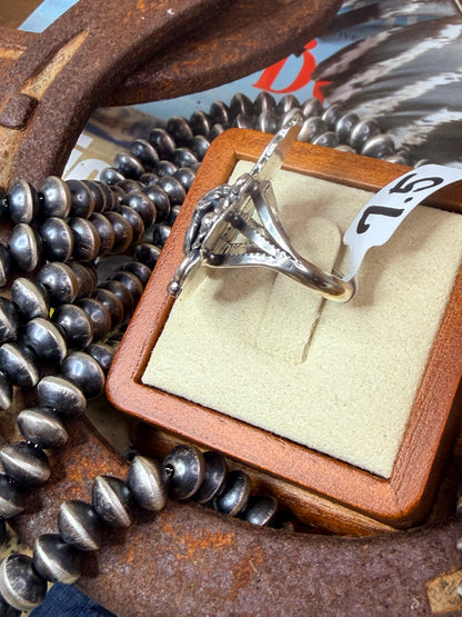 Native Made Sterling Silver Floral and Eagle Ring By Harry B.Yazzie