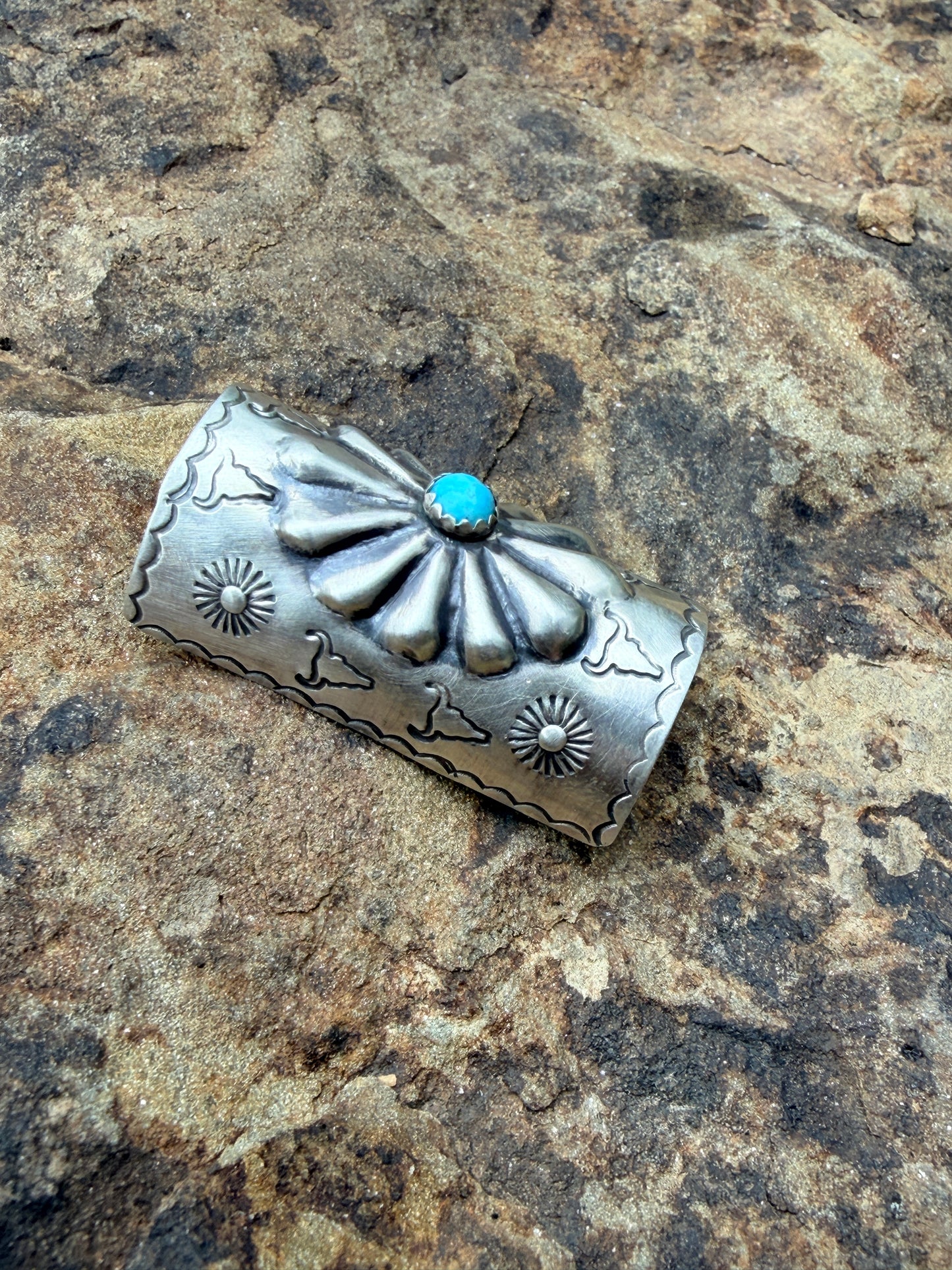 Concho and Turquoise Hand Stamped Braid Keepers 1.5”