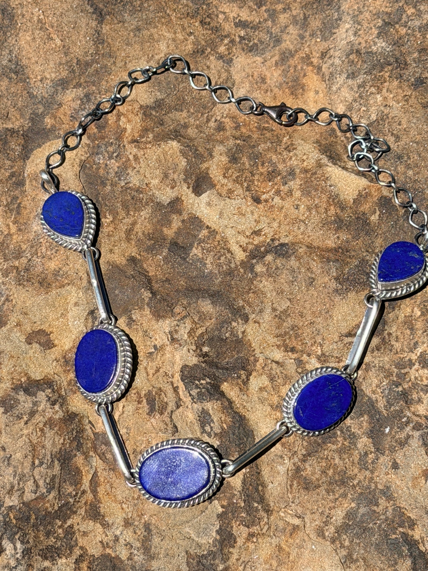 5 Stone Lapis Choker By Native American Master Silversmith Mary Ann Spencer