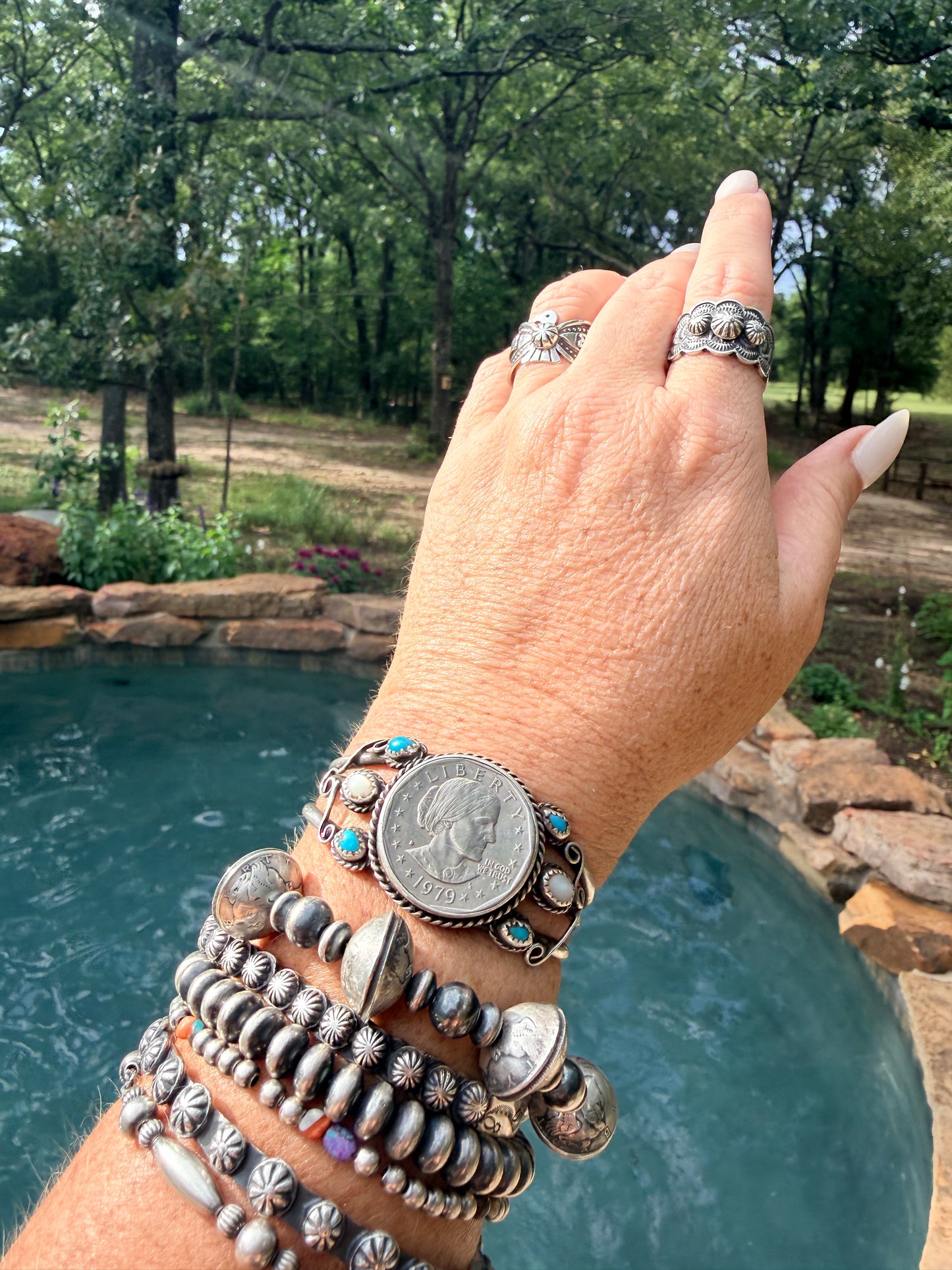 Coin Turquoise and Pearl Cuff