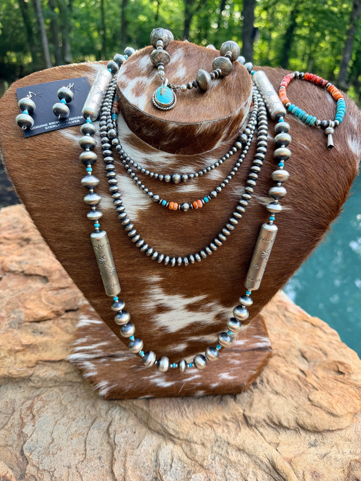 Authentic Turquoise, Pink Conch and Spiny Necklace