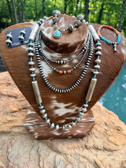 Authentic Turquoise, Pink Conch and Spiny Necklace